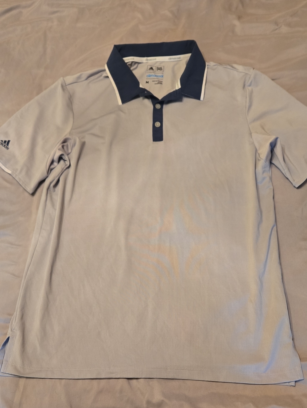 adidas Men’s Light Gray Polo with Navy Contrast Collar